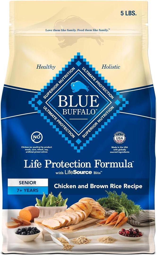 3 x Blue Buffalo Life Protection Formula Senior Dry Dog Food, Supports Joint Health and Mobility, Made with Natural Ingredients, Chicken & Brown Rice Recipe, 5-lb. Bag (EXP 04/04/27)