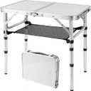 Folding Picnic Table, Small Camping Table with Adjustable Heights, Portable Lightweight Aluminum Side Table for Office, Beach, Garden, Travel (23.6" x 15.8" x 24")