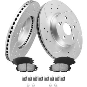 MOTOREVO Front Brake Kit for Corolla [2009-2019] Geomet Coated Drilled & Slotted Brake Rotors [Corolla 2009-2018 ALL Models; 2019 Only for 1.8L Not 2.0L] High-Performance 275mm(10.8in) Brake Discs