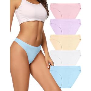 voenxe Women Bikini Underwear,Seamless Breathable Ladies Panties,No Show Comfortable Briefs Undies,Invisible Hipster,5-Pack (Smal)