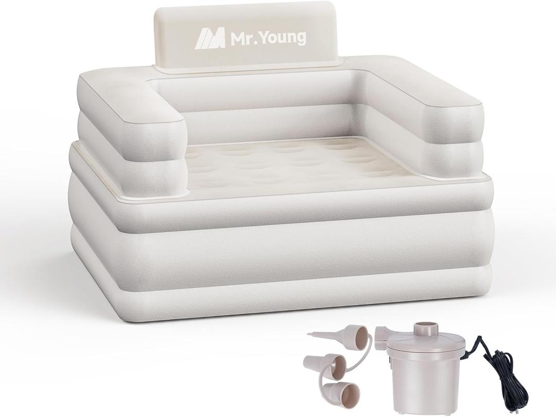 Mr.Young Inflatable Couch for Camping and Home and Outdoor | Blow Up Couch | Air Sofa | Velvety Surface | Included Air Pump Fast & Easy Inflation/Deflation | 42"x33"x34" | Single
