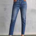 Sidefeel Women's High Waisted Jeans Strechy Fashion Raw Hem Straight Leg Ankle Denim Pants with Pockets (12, Light Blue)