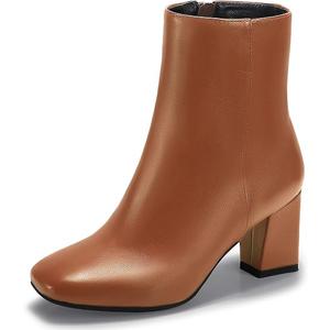 IDIFU Women's Aliza Fashion Square Toe Short Boots Side Zipper Low Block Heel Ankle Booties, Size 9.5