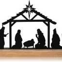 Pinkunn Metal Nativity Sets for Christmas Decorations Black Metal Nativity Scene with Wooden Base for Christmas Xmas Home Indoor Office Kitchen Table Shelf Mantel Tabletop Decor(Classic)