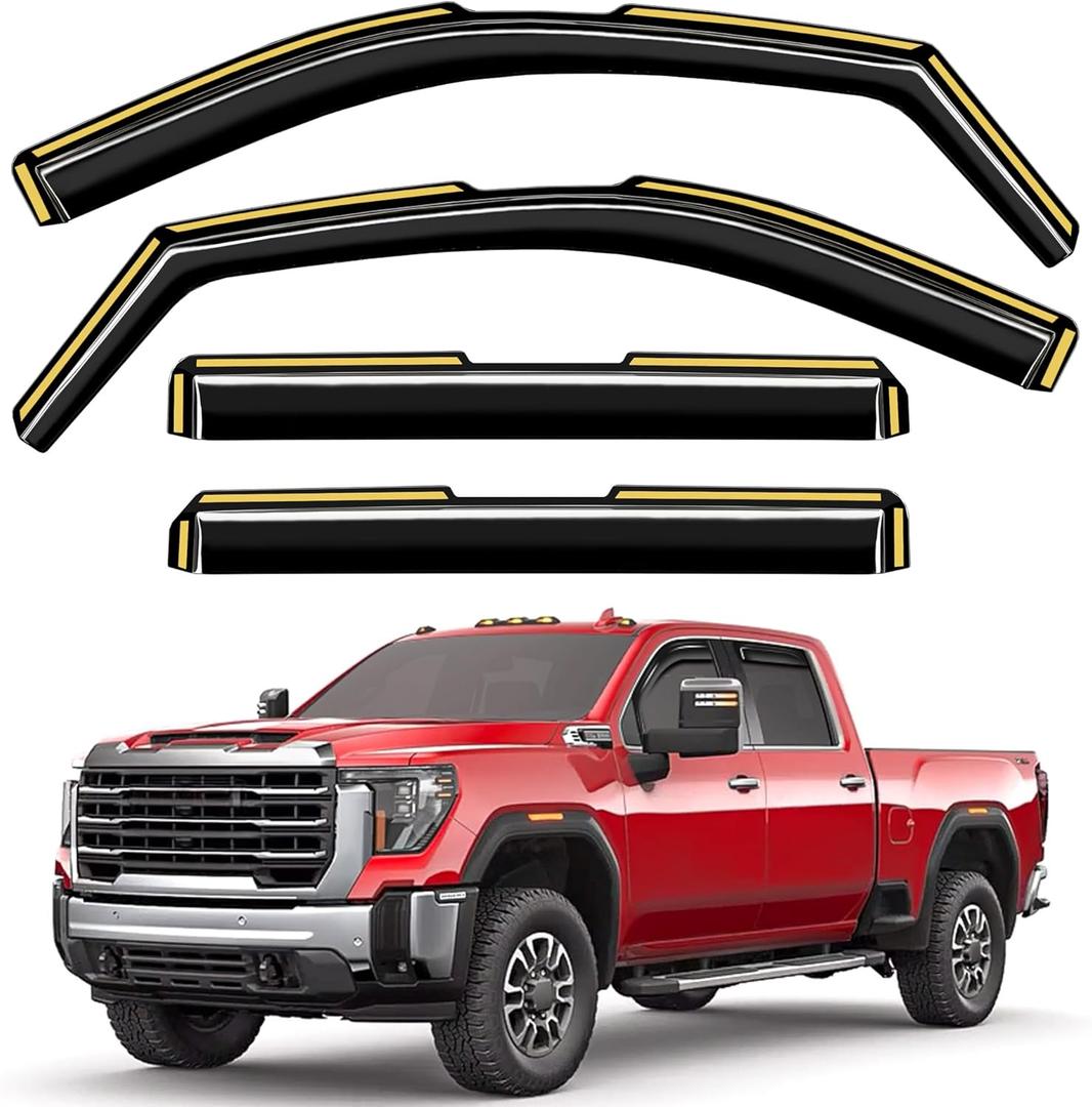 in-Channel Window Rain Guards Fit for Truck Chevy Silverado/GMC Sierra 2500HD 3500HD 2020-2025 Crew Cab Extra Durable Window Visors Window Deflectors Vent Shades Car Accessories-4 pcs 2-Q12