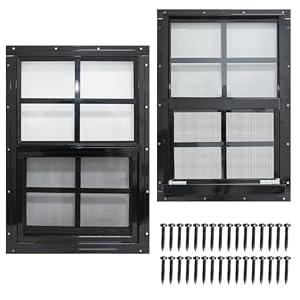 NeatiEase 2 Pack Shed Windows with Black Frame, 12 x 18 Flush Mount Small Window with Tempered Glass and Fiberglass Screen for Shed, Chicken Coop, Playhouse, Household, Garage