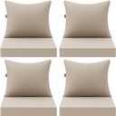 MIULEE Beige Outdoor Seat Cushion 22x22 Inch Set of 4 Waterproof & 3 Year Fade Resistant Deep Seat and Back Cushion for Patio Furniture Chair Sofa Couch with Handle and Adjustable Straps