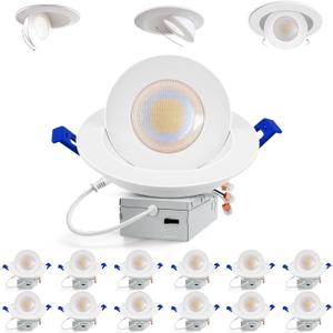 Adetu Recessed Lighting 6 inch, 360+90 Adjustable Directional 6 inch Gimbal Led Recessed Light, 2700K-5000K 5CCT Dimmable Retrofit Eyeball Can Recessed Lights with Jbox, ET (White-12 Pack)