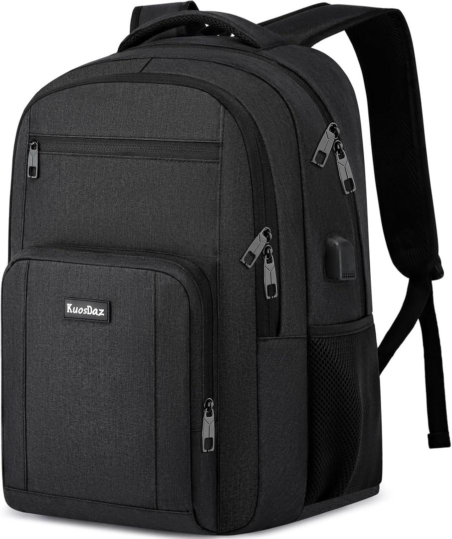 School Backpacks for Teen Boys Girls, Large Bookbag with USB Charger Port, Laptop Backpack for Men and Women, Water Resistant College Backpack Fit 15.6 Inch Laptop, Black