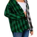 Womens Button Down Shirt Plus Size Blouse Shirts Tartan Plaid Color Block Casual Oversized Boyfriend Hooded Outwear Green (Green, XL)