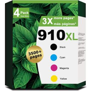 910XL Ink Cartridges Combo Pack Replacement for HP 910 XL 4 Pack (HP910XL HP910) to use with 8015e 8025e 8020 8028e 8025 8010 8035 8030 8035e 8034e 8028 8022e 8015 Printers (Cyan Magenta Yellow Black)