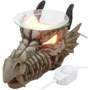 Decorative Snarling Magical Dragon Skull Electric Oil Warmer or Tart Burner for Aromatherapy Essential Scented Oils in Mythical and Medieval Home Decor Lights Halloween Decorations & Gothic Gifts