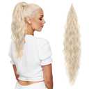 Flufymooz Ponytail Extension, Flexible Wrap Around Ponytail Extension Long Wavy Curly Ponytail Hair Extensions Natural pony tail Synthetic Hairpiece for Women 26 Inch (Cool Blonde)