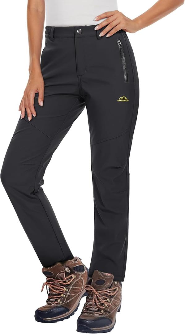 MAGCOMSEN Women's Fleece Lined Waterproof Insulated Snow Ski Pants Winter Warm Hiking Pants Outdoor Softshell (Black, XS)