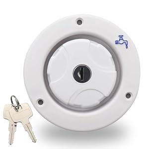 Ambuker RV Fresh Water Inlet Lockable Plastic Gravity Inlet Filler Cap with Spring and Seal Ring Design Fill Hatch Replacement Kit Includes 2 Keys for RV Camper Trailer Equipment
