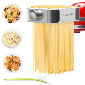 Metal Pasta Maker Attachment for Kitchenaid Stand Mixers 3 in 1 Set Includes Pasta Roller Spaghetti Cutter & Fettuccine Cutter and Cleaning Brush, Pasta Attachment
