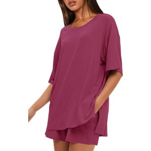 Darong Women's 2 Piece Lounge Set Short Sleeve Boxy T-shirt & Shorts Comfywear Summer Pajama Set Loungewear Set (Large)