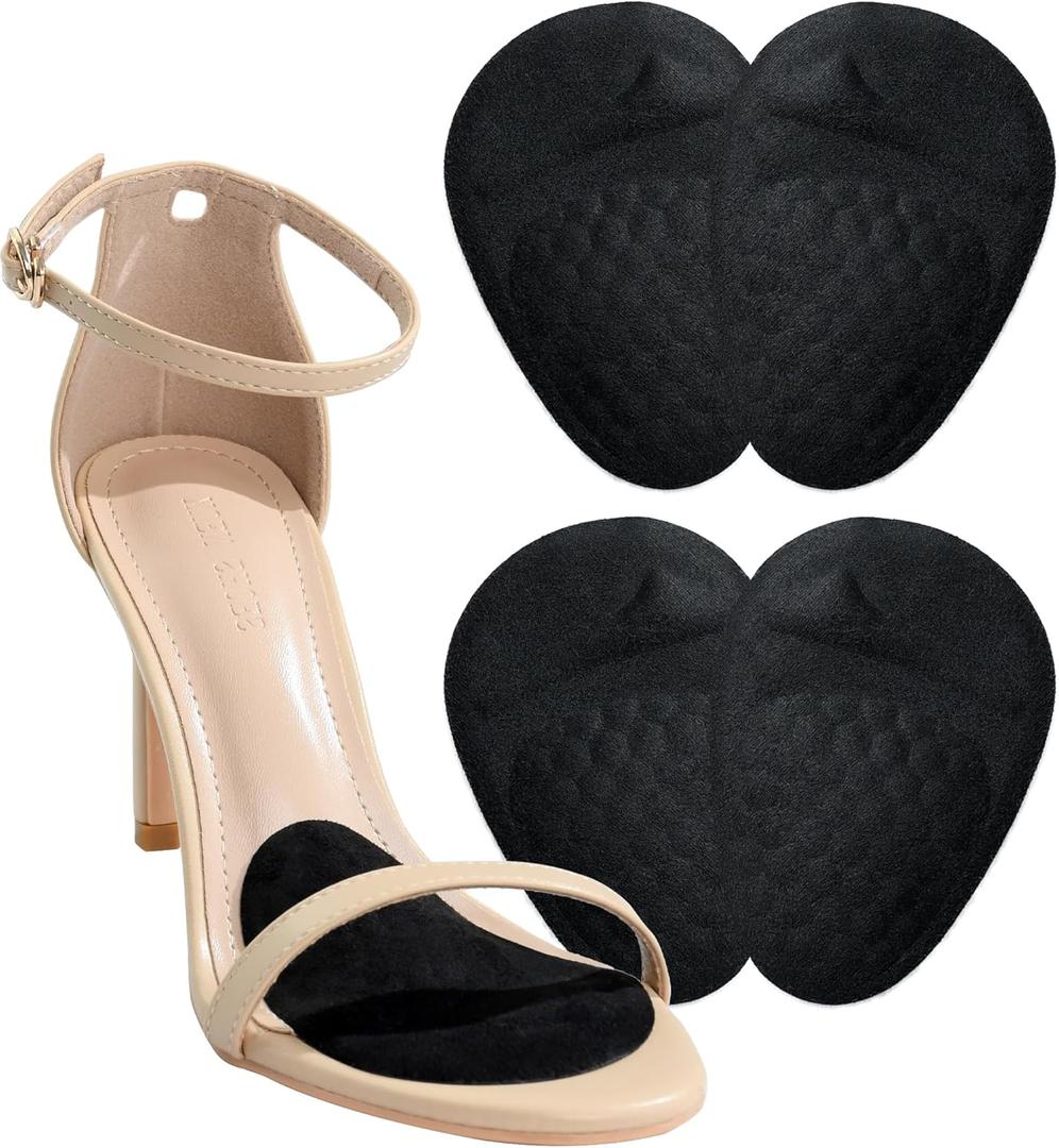 HiRui Ball of Foot Cushions (2 Pairs), Metatarsal Pads for Women, Non-Slip Comfort Heel Inserts for Loose Shoes, Arch Support for Foot Pain Relief, Plantar Fasciitis, Blisters, Friction (Black) (One Size)