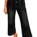 Astylish Women's Stretchy Breathable Vintage Wide Leg High Waisted Jeans Tummy Control Casual Trendy Baggy Cropped Ankle Denim Pants with Deep Front Pockets Spring Summer Black Size 10