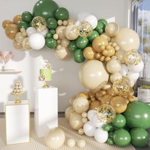 MEBAY Green White Sand Balloon Arch Kit, 141Pcs Avocado Green Sand White Boho Sandy Brown and White Balloons for Baby Shower Bridal Shower Birthday Party