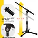 Stage Rocker Foldable Tripod Low-Profile Mic Boom Stand - Height Extending from 9.6'' to 16.9'', w/Adjustable Telescoping Arm Up to 9'', Lightweight/Convenient, Black, Powered by Hamilton(SR610121B)