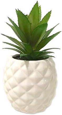 White Porcelain Pineapple Ananas Faux Plant Potted Artificial Succulent 7.8" Home Office Bathroom Tabletop Shelf Kitchen Decoration