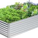 8x4x2FT Galvanized Raised Garden Bed,Galvanized Planter Boxes Outdoor, Large Metal Raised Garden Beds for Vegetables-Silver