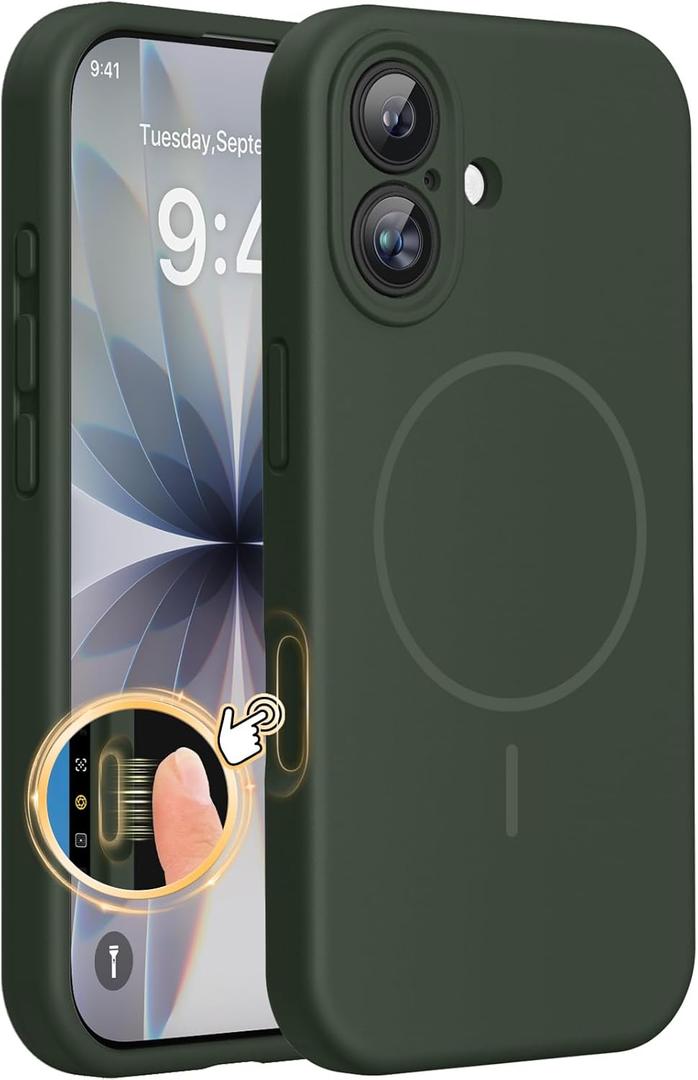 Miracase Magnetic for iPhone 17 Case, Compatible with MagSafe, Integrated Silicone Camera Control Cover, 3.0mm Thicken Shockproof Drop Protection Phone Case for 17,Dark Green