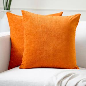 Encasa XO Thick Chenille Throw Pillow Covers Set of 2 | Orange - (18"x18") (45x45 cm) | Decorative Accent Square Throw Pillow Cases for Couch, Home Decor, Sofa