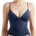 SUUKSESS Women Sexy Deep V Neck Sleeveless Fitted Basic Tops Y2K Going Out Crop Tank Top Camisole (Navy Blue,M)