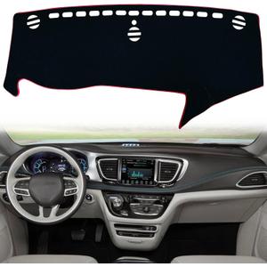Dash Mat Cover Custom Interior Center Console Compatible with Chrysler Pacifica Minivan 2017 2018 2019 2020 2021 2022 Dashboard mat Covers Accessories (Red Trim)
