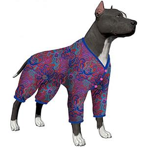 LovinPet Male Large Dog Bodysuit, Dog Pajamas, Lightweight Stretchy Fabric, Red Octopus Print, Uv Protection, Pjs for Pitbulls, Onesies for Dogs, Pajamas for Giant Breed Dogs, Large