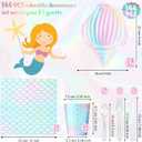Cunhill 144 Pcs Mermaid Party Supplies Disposable Paper Tableware, Holographic Shell Plates Napkins Cups Spoons Fork Knives for Under The Sea Parties Baby Shower Birthday Party Decorations, Serve 24