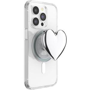 PopSockets Phone Grip for MagSafe, Magnetic Holder, Phone Stand, Silver - Heart of Silver (Silver PopOut)