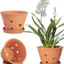 vensovo Terracotta Orchid Pots with Holes and Saucers - Clay Orchid Planter Pots for Repotting, Plant Flower Pots for Orchid Indoor and Outdoor Promotes Air Circulation