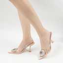 JENN ARDOR Clear Heels for Women Slingback Pointed Closed Toe Heels with Rhinestones 3 inch Comfortable Stiletto Sandals Pumps Wedding Party Dress Shoes 7 Beige