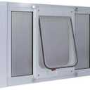 Ideal Pet Products Aluminum Sash Window Pet Door, Adjustable to Fit Window Widths from 33" to 38", Chubby Kat 7-1/2 x 10-1/2 Flap Size