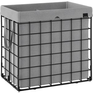 SONGMICS Laundry Hamper, 34.3 Gal. (130L) Laundry Basket, Collapsible Clothes Hamper, Removable and Washable Liner, Metal Wire Frame, for Bedroom Bathroom, Black and Gray ULCB113G01