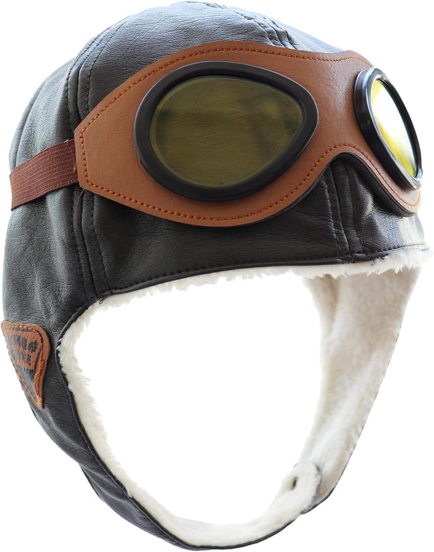 Pilot Hat for Kids, Danny Go Hat, Bomber Hats for Boys Amelia Earhart Aviator Dress-Up for Girls Fleece Warm Cap with Earmuffs, Ranger Green