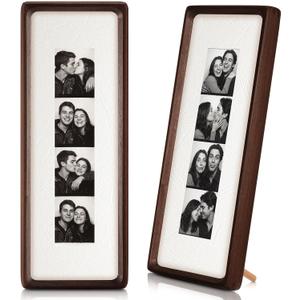 Lineshading 2 Pcs Photo Booth Frames 11.43.5in Walnut Wood Photo Strip Frame Photobooth Pictures with Textured Mat Vertical Horizontal for Wall Tabletop Wedding Graduation Home Decor(Wood Color)