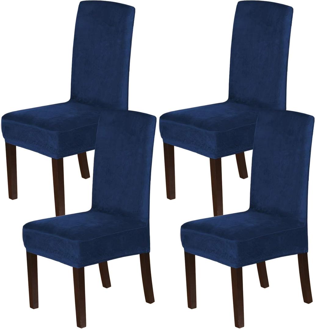 H.VERSAILTEX Velvet Dining Chair Covers Stretch Chair Covers for Dining Room Set of 4 Parson Chair Slipcovers Chair Protectors Covers Dining, Soft Thick Solid Velvet Fabric Washable, Navy