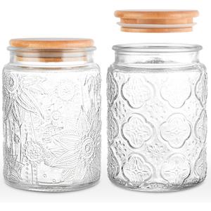 GUEQUITLEX Vintage Glass Jar with Lid, 24oz Food Storage Containers 2 Pack Clear Mason Jars With Airtight Lid for Kitchen Counter,Food Storage, Dry Food, Snacks, Candies, DIY Projects