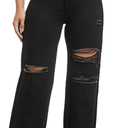 Aodrusa Ripped Wide Leg Jeans for Women Mom Baggy Straight Leg Stretchy Boyfriend Trendy Trouser Denim Pants, S