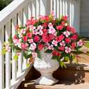 Hommyea Artificial Flowers for Outdoor, 2 Bundles UV Resistant Fake Plants Decoration Realistic Faux Silk Flowers No Fade Plastic Flowers for Outside Planters Home Porch Patio Yard Garden Decor