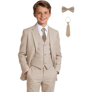 Boys Suits Wedding Ring Bearer Outfits Kids Dress Clothes Easter Prom Formal Tuxedo Suit Set with Bowtie, Tie, 7Y