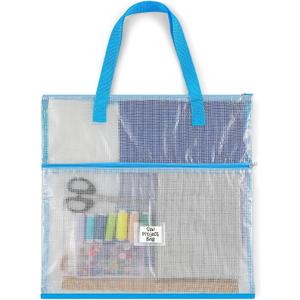 Cosblank 16.1x16.1inches Sew Project Bag Jumbo Sew Quilting Bag for Quilters and Crafter Portable and Organized Storage Mesh Vinyl Zipper Storage Pouch for Art and Wearable Craft(Blue)