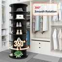 Hestiasko Rotating Shoe Rack, 7-Tier Spinning Shoe Rack, Free Standing Rotating Shoe Rack Tower 360, Easy to Assemble, Space-Saving Revolving Shoe Organizer for Entryway - Black