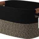 Cotton Rope Basket, Storage Baskets with Handle, 15x10x9 Inch Woven Basket for Shelves, Laundry, Towels, Clothes, Books, (Black Brown 1 Pack)