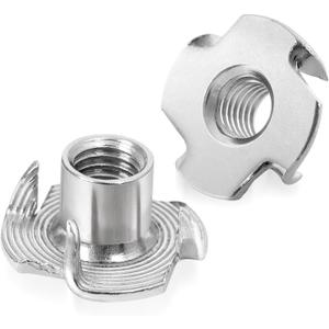 1/4"-20 Stainless Steel T-Nuts Durable Anti-Corrosion Threaded Inserts Tee Nut Four Prongs Nut for Wood and Furniture, 50 PCS