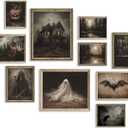 Dark and Moody Halloween Wall Art,Spooky Ghost Pictures Wall Decor for Home,Vintage Halloween Pictures Horror Creepy Ghost Prints,Witchy Aesthetic Posters Dark Academia Decor for Bedroom Bathroom,Unframed